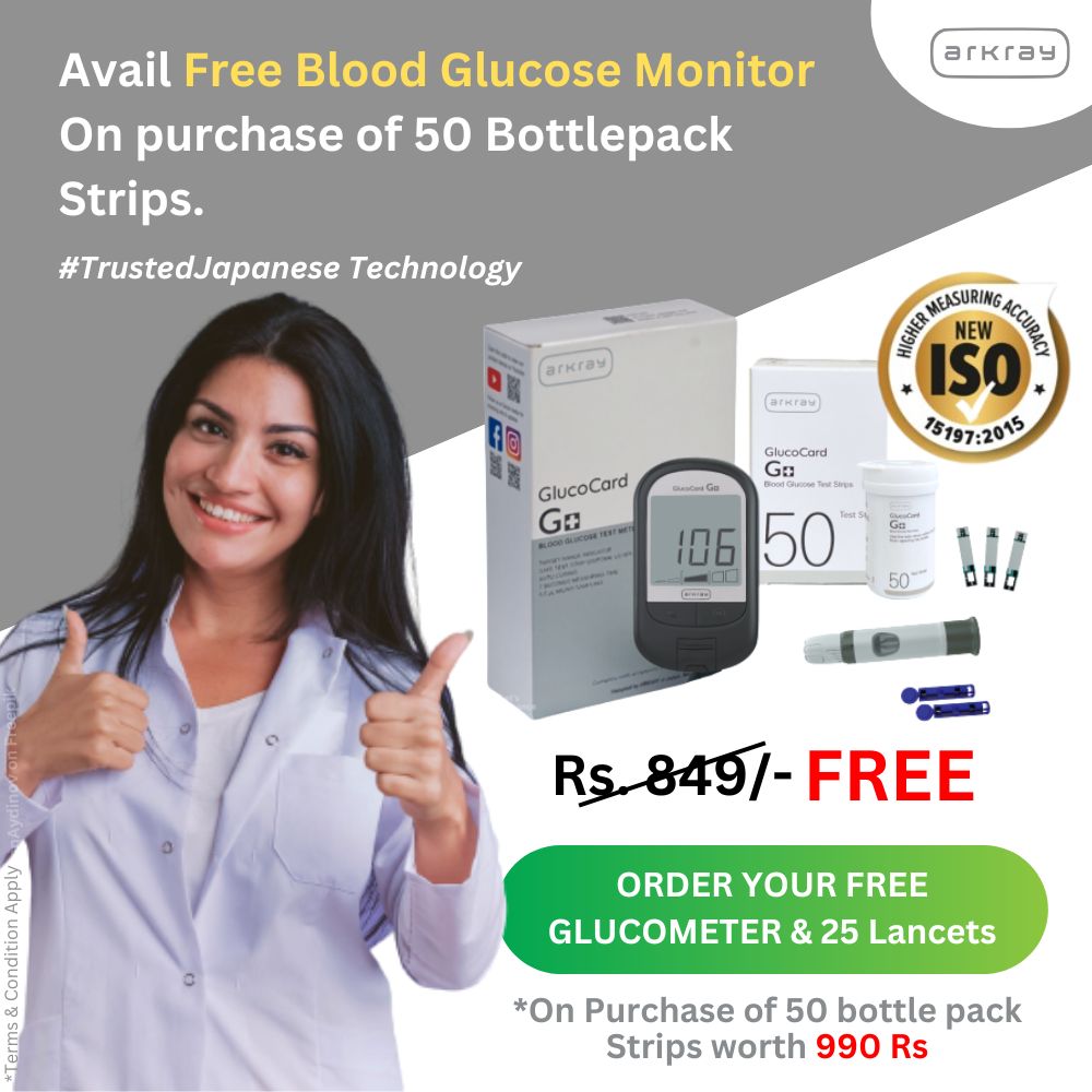 Free Glucocard G+ Device with 50 Strips + 25 Lancets Arkray