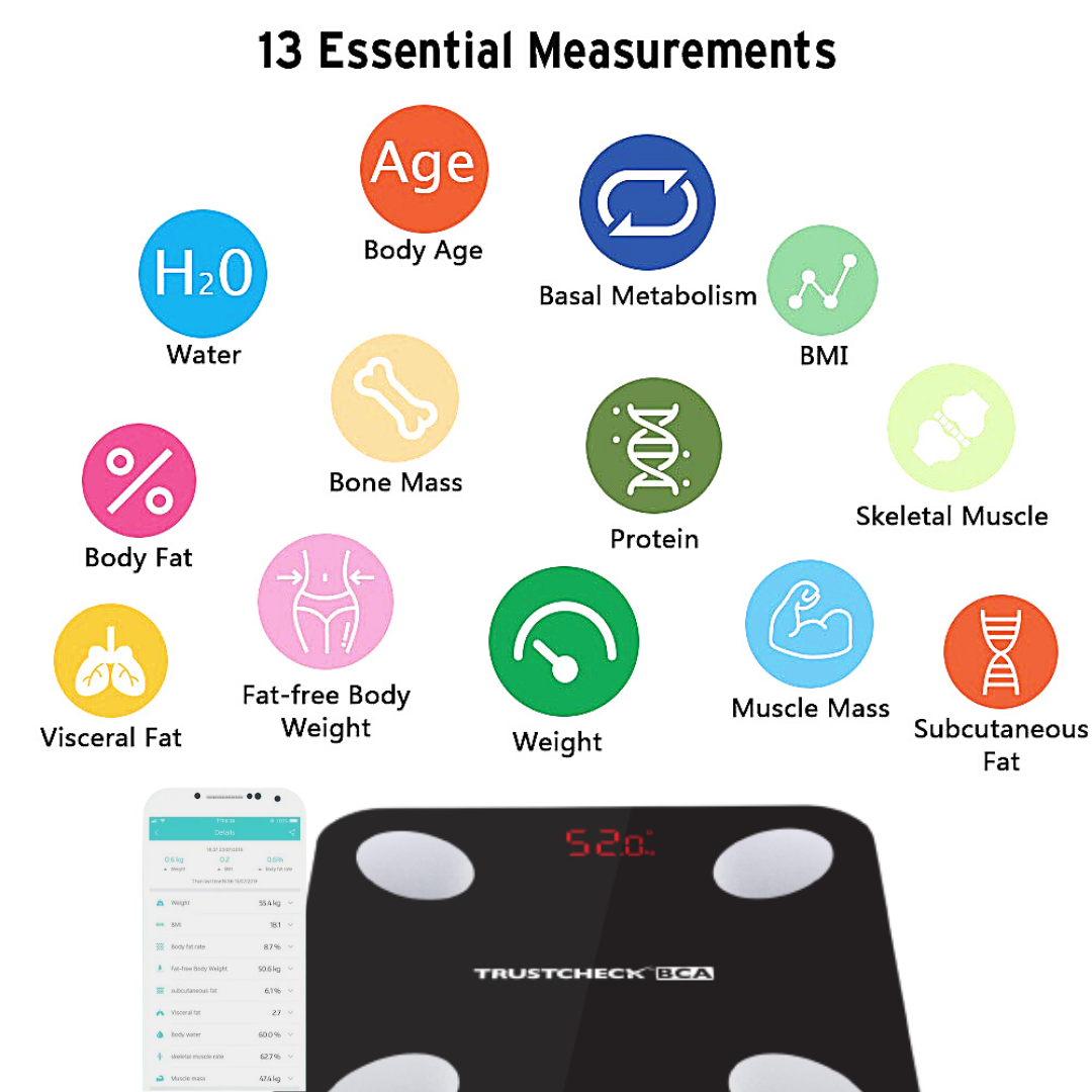 Trustcheck Digital Bluetooth Fitness body composition analyzer monitor with 13 Parameters Arkray