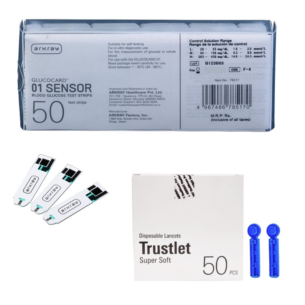 ARKRAY Glucocard 01 Mini 50 strips with 50 Lancets Combo For Blood Glucose Monitor Arkray
