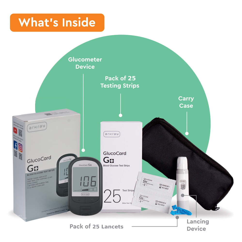 Glucocard G+ Kit with 10 Strips Pack | Blood Glucose Meter For Diabetes Arkray