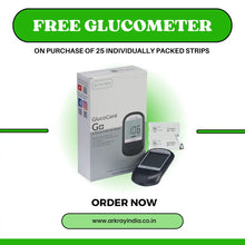 Load image into Gallery viewer, Free Glucocard G+ Device on purchase of 25 Individually Packed Strips + 25 Lancets Arkray