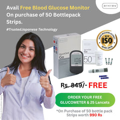 Free Glucocard G+ Device with 50 bottlepack Strips + 25 Lancets