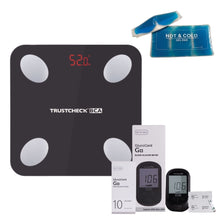 Load image into Gallery viewer, TRUSTCHECK Body Composition Analyzer &amp; Blood Glucose Monitor G+ &amp; 10 Strips Combo With Relax &amp; Relief Kit Arkray
